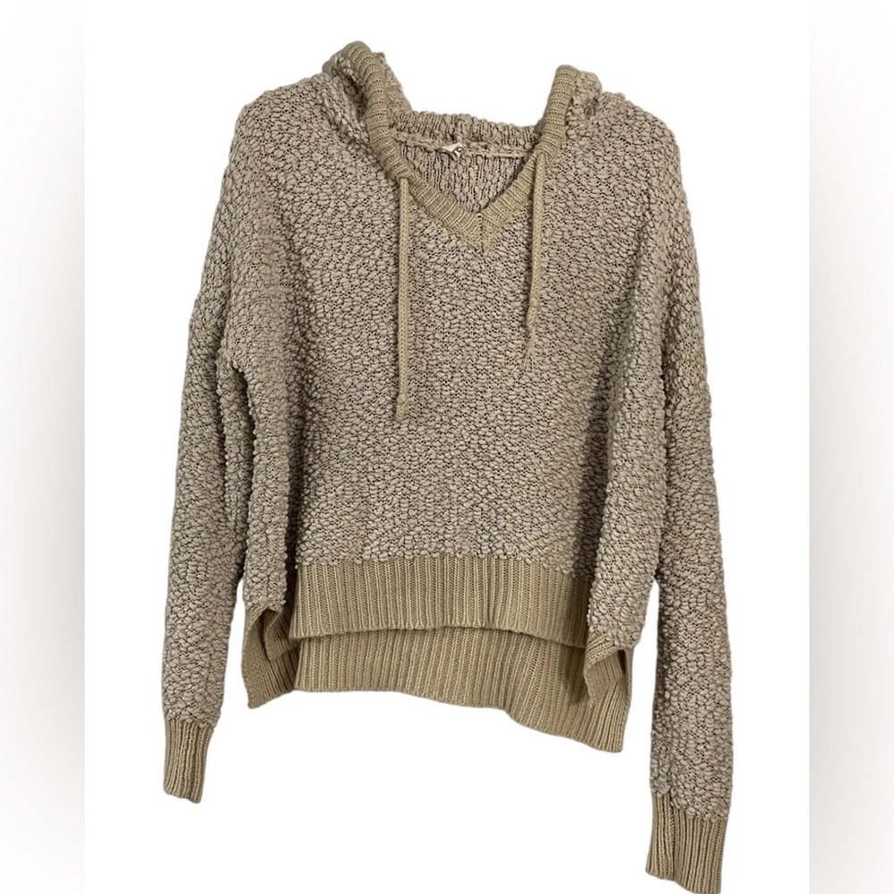 POL Neutral Beige Oatmeal Popcorn Knit Oversized Hoodie Sweater Womens Med
